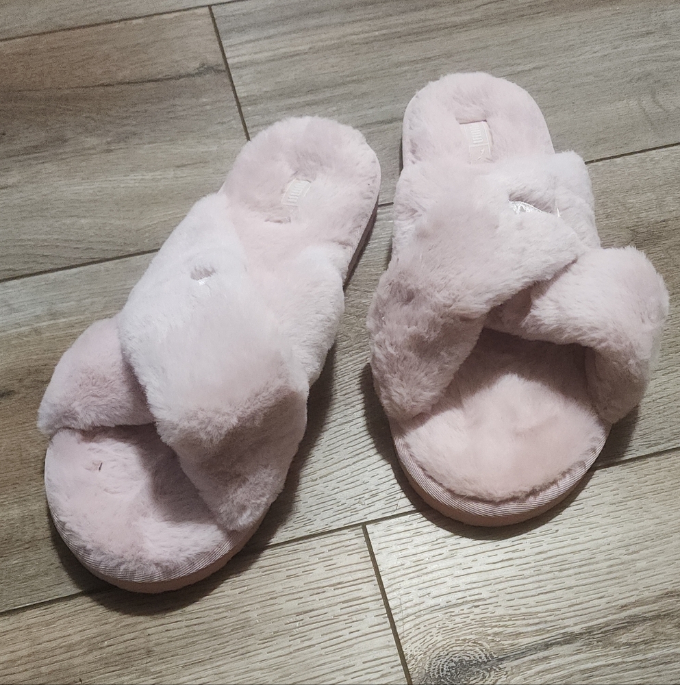 Puma Pink Faux Fur Slippers